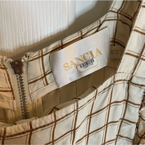 Sancia The Ines Jumpsuit Cream and  Brown gingham  Sleeveless ruffle Size XS - Picture 6 of 9
